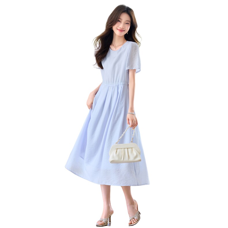 现货女士连衣裙2025夏季新款时尚洋气减龄休闲百搭短袖中长裙裙子,女装连衣裙,木子恋