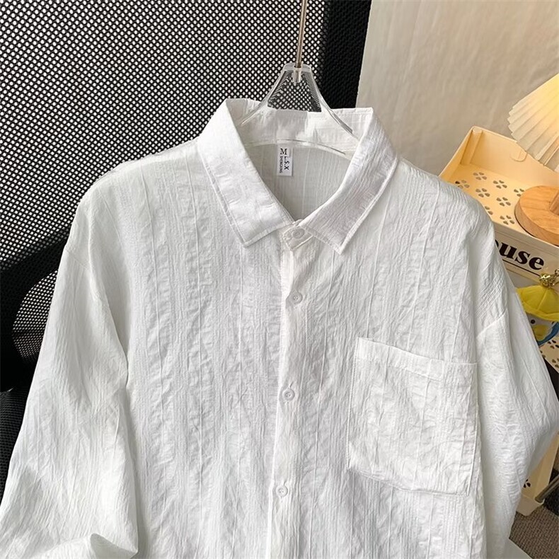 提花衬衫男士韩版潮流休闲上衣褶皱肌理感微衬衣长袖薄款A105/P45,男装衬衫,星座506