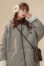 1中性风灯芯绒拼接假两件小熊连帽大码M-5XL棉衣女8713P135控168，男装棉衣，星座226-2