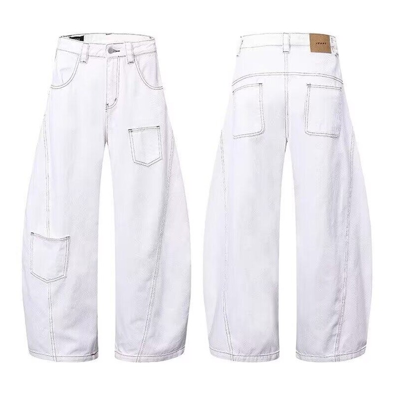 美式街头白色弯刀牛仔裤女夏季宽松垂感阔腿裤男牛仔裤NK4118-p52,男装牛仔裤,星座302B