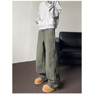 美式复古泼墨牛仔裤男春秋季潮牌水洗做旧直筒拖地裤B0045/P60图片