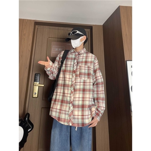 控价59港风格子衬衫宽松外套男女衬衣百搭格子外套CS2414P35图片