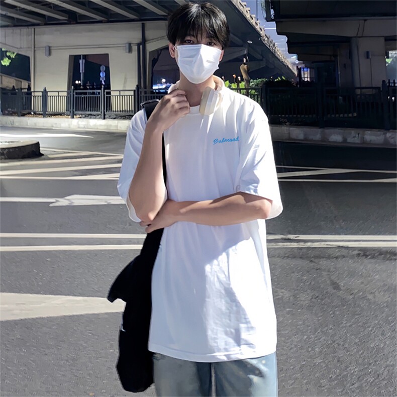抖音得物供货210克现货宽松纯棉美式潮牌印花落肩袖纯棉T恤AT2199图片