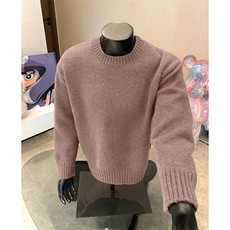 重磅秋冬男女纯色打底针织衫圆领套头半高领毛衣美式复古休闲上衣，男装T恤，电商A486
