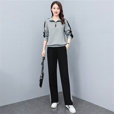 休闲运动时尚套装女装2025年春秋季新款大码洋气减龄阔腿裤两件套，女装套装/套裙，凝聚力