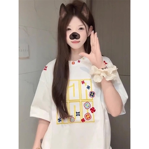 万针全刺绣工艺抖音得物高品质260克重磅纯棉双纱美式高街短袖T恤图片