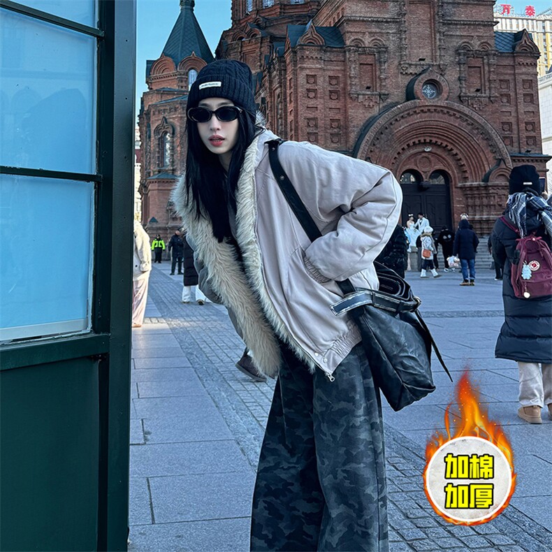 现货高品质美式高街冬季重磅硬挺短款座山雕毛领棉衣男女加厚外套，男装棉衣，电商A486