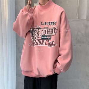 加绒加厚高领卫衣机车印花落肩袖情侣款打底衫  XZ514-2-G85-P48图片