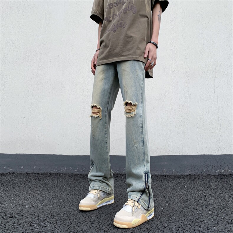 B221美式ins高街暗黑小众拉链破洞牛仔裤LK23076-P65控88,男装牛仔裤,电商B221