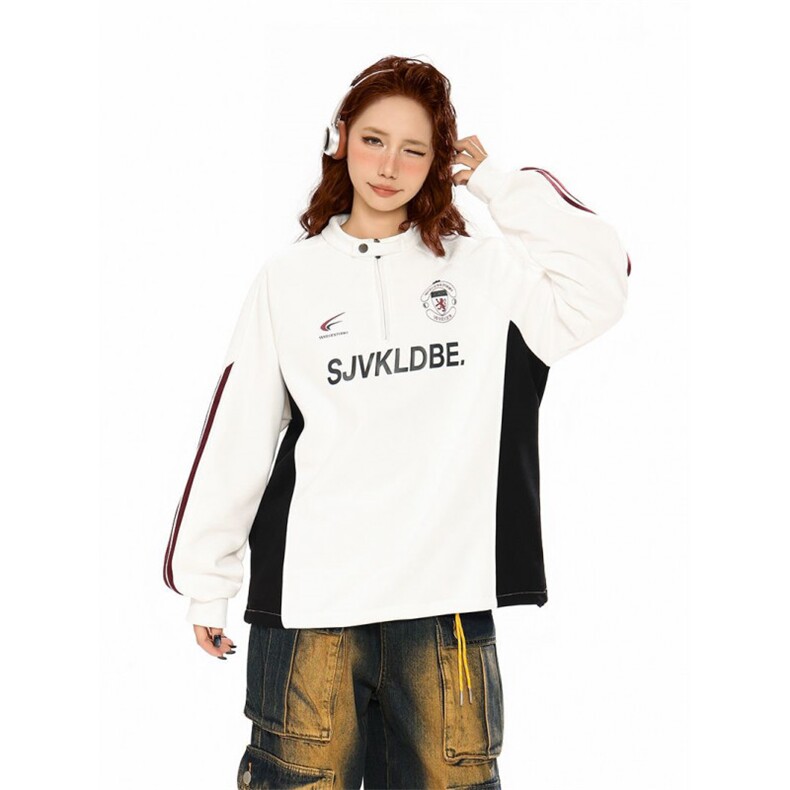 5518-P60新款中长宽松立领插色条纹长袖t恤卫衣，女装T恤，星座617A-2