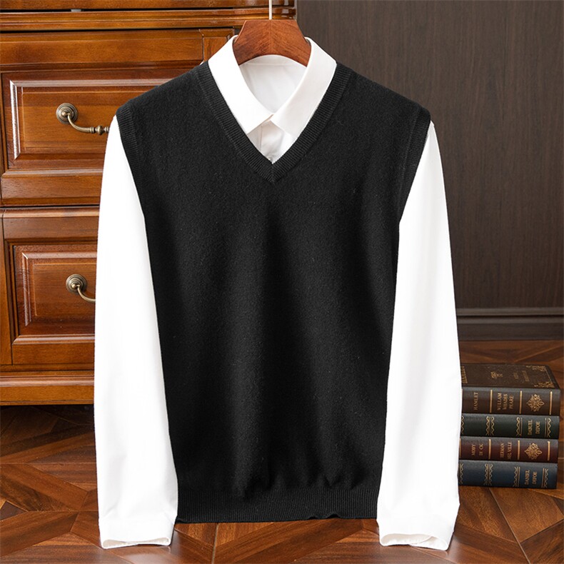男V领羊毛马甲羊毛秋冬保暖休闲背心品质商务绅士款男装，男装背心/马甲，牧绒家园
