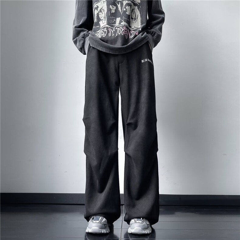 重磅麂皮绒裤子宽松美式嘻哈男士休闲裤U5P38,男装休闲裤,星座1116-2