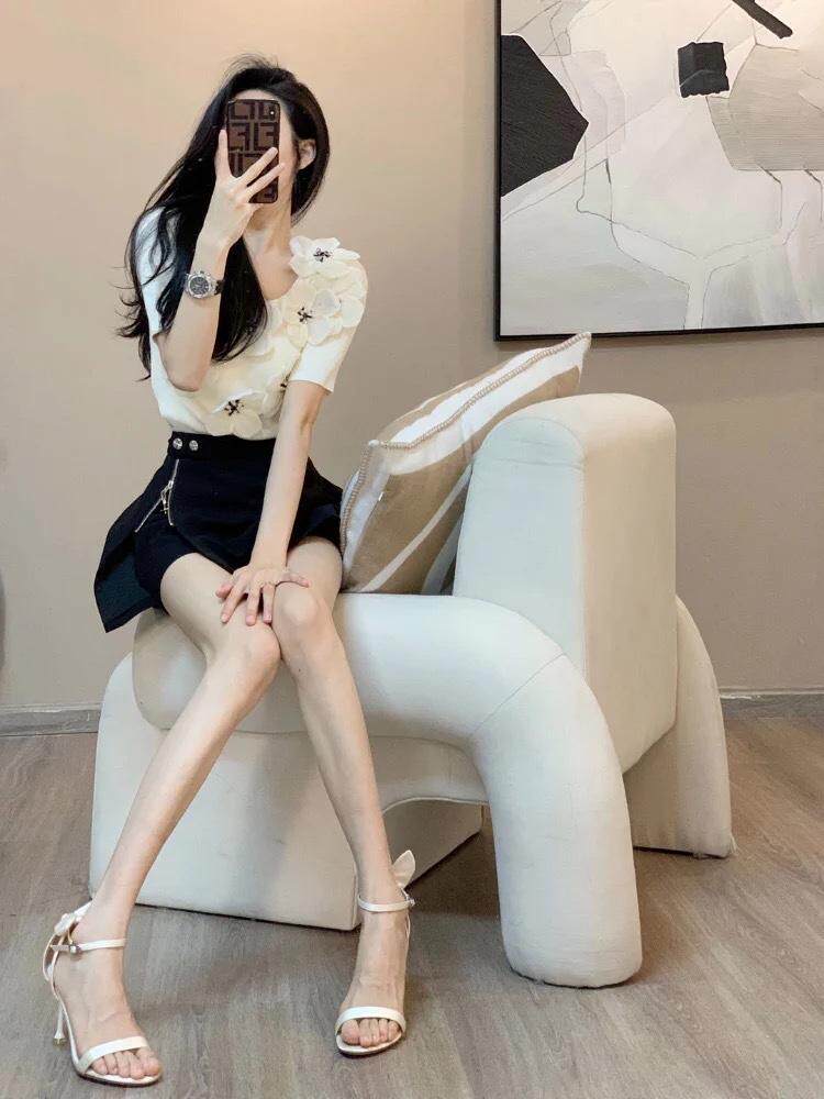 【现货】夏季新款立体花冰丝短袖上衣，其它，CHERRY·印