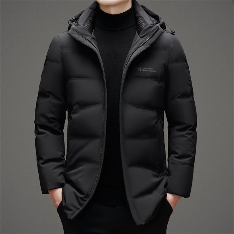 冬季男士白鸭绒羽绒服加绒保暖商务品质可脱卸帽外套休闲简约男装图片