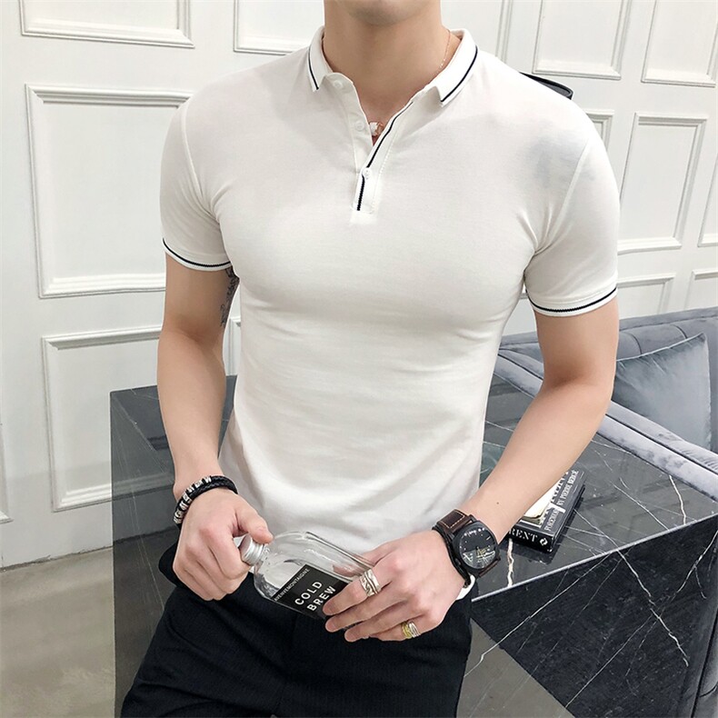 Polo衫棉2021年常规条纹潮青春流行短袖休闲修身型印花青少年,男装Polo衫,电商C301