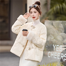 新中式羽绒服女冬季2025新款高级感气质减龄百搭毛绒拼接外套，女装羽绒服，丽影随形