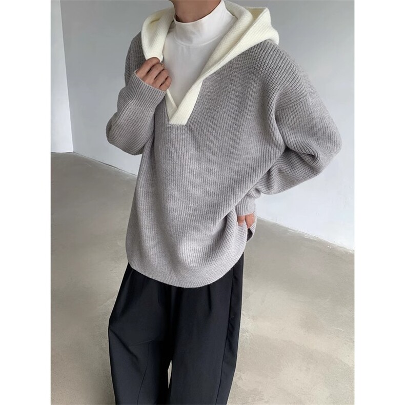 连帽v领针织衫外套男秋冬款高级感痞帅cleanfit慵懒风毛衣M5306,男装针织衫/毛衣,星座1116A（原606A-3）