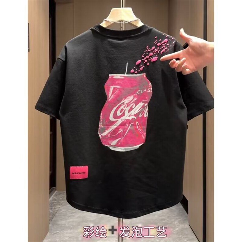 夏季新款时尚百搭刺绣半袖男潮流时尚发泡彩绘立体痞帅短袖T恤男,男装T恤,电商B212（原钱塘6029）