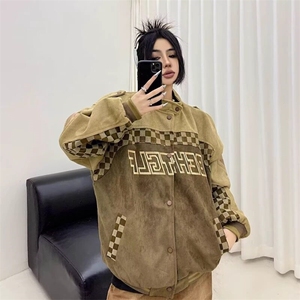 2025潮牌刺绣麂皮绒夹克男女春季潮美式复古重磅宽松立领休闲外套图片