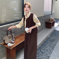 咖色气质高级感马甲套装女2025秋新款老钱风穿搭马甲阔腿裤两件套，女装套装/套裙，2C317A
