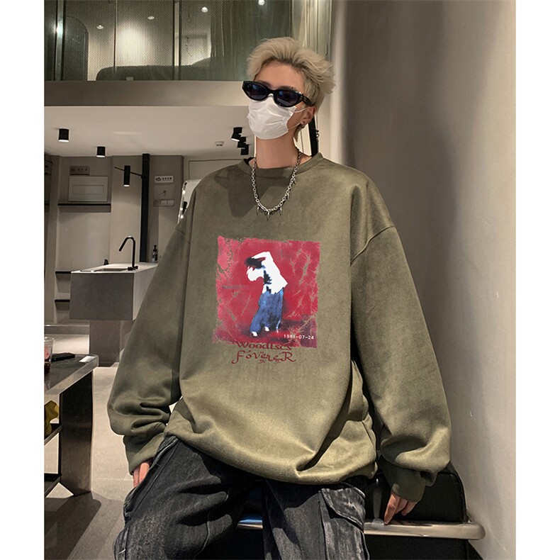 抖音得物供货提供视频秋冬重磅美式麂皮绒圆领卫衣JY333,男装卫衣,电商A486