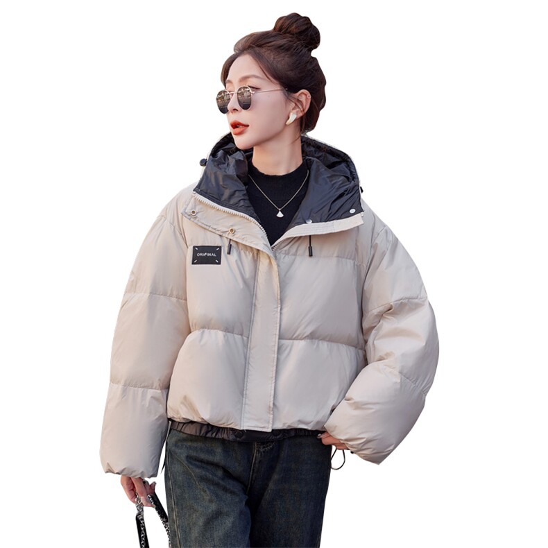 2024新款冬季韩版时尚90%拼色连帽加厚短款羽绒服外套,女装羽绒服,瑶迪依秀