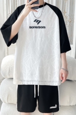 2025夏季新款旋律风车大码冰丝撞色短袖套装M-5XHQ25563-P55，男装休闲套装，电商A022