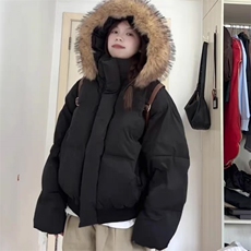 现货三防重磅硬挺boxy短款羽绒棉衣座山雕大毛毛领PU皮棉服外套冬，男装棉衣，电商A486-1