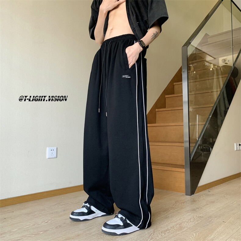 美式复古阔腿休闲裤直筒垂感拖地潮宽松百搭束脚运动裤MK282-p43,男装休闲裤,星座1008