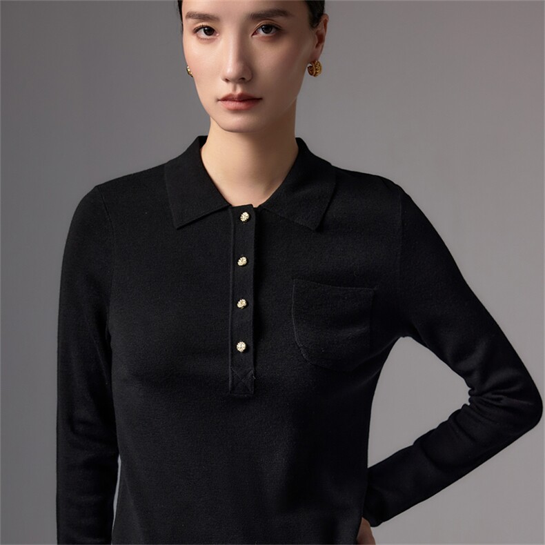 老钱风polo领针织衫女深灰色修身通勤上衣2025新款高端精纺羊毛衫,女装羊毛衫,蚂蚁派对工厂直营店