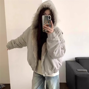 【有货】D6153-P108美式短款毛领棉衣棉服男女冬季加厚情侣外套图片