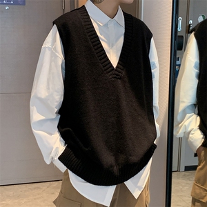 针织背心男大V领港风潮流2023秋冬季新款上衣宽松针织衫W1196-P38图片