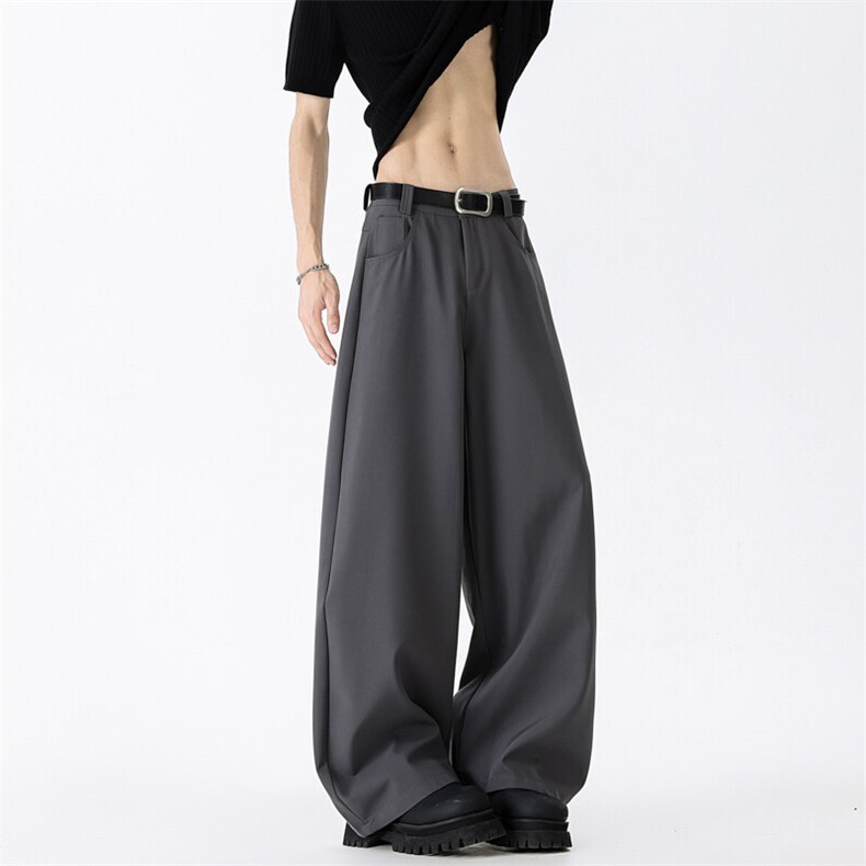 GENIOLAMODE冰丝垂感休闲西装裤子男士夏季薄款宽松直筒百搭阔腿，男装西裤，星座308B-1