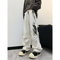 美式高街泼墨扎染设计牛仔裤新款潮牌宽松多口袋工装裤子，男装牛仔裤，星座410-6（原星座1304-1）