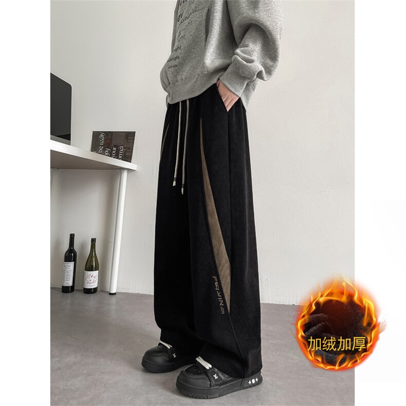 加绒加厚电脑刺绣欧棉绒超细条休闲裤男宽松直筒拖地裤7661-P63图片