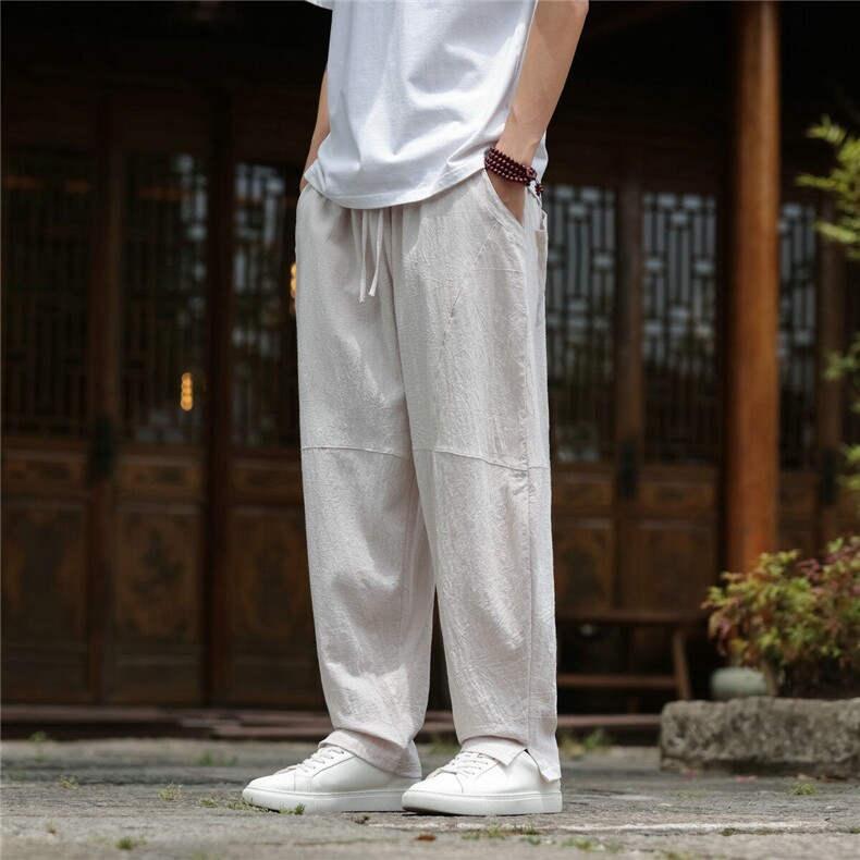 2025夏装新款汉服唐装风冰丝棉麻休闲裤A057-K381-P45,男装民族服装,电商A057B
