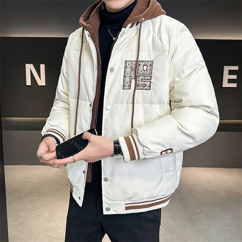 2025新款男羽绒服冬季连帽假两件外套微阔版型B240-YR8069-P215,男装羽绒服,电商B240