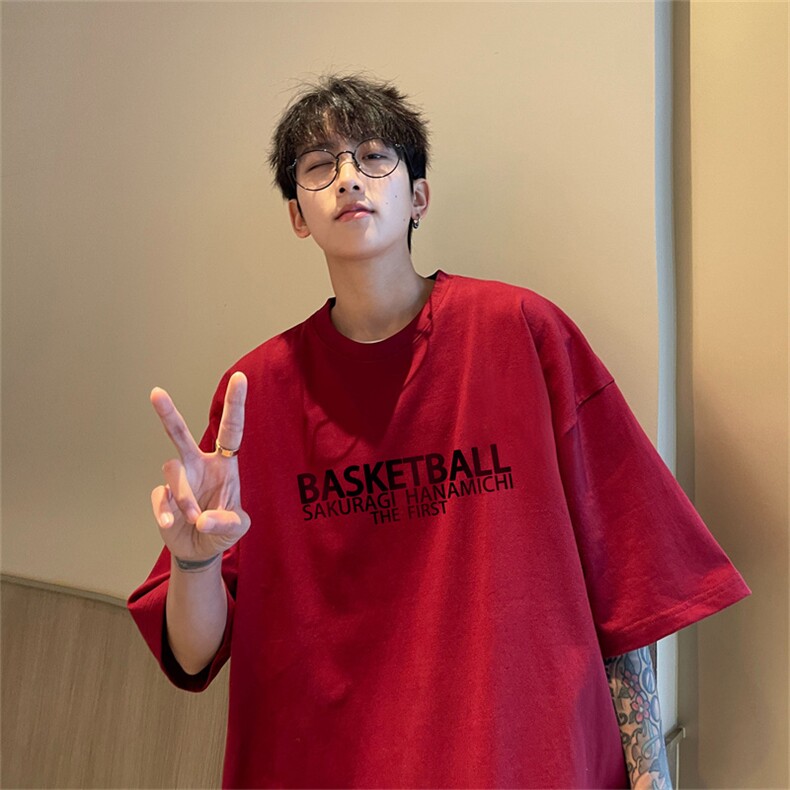 特P19控38230g重磅纯棉灌篮高手印花港风短袖t恤男DT3139,男装T恤,电商B370