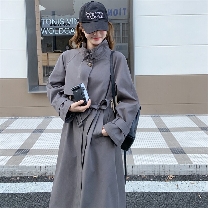 灰色中长款风衣外套女2025春季新款韩系高级感今年流行超好看大衣,女装风衣,2C016