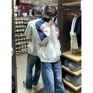 美式条纹撞色开衫卫衣男女款中性风宽松休闲百搭外套WY37-P48图片