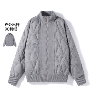 针织衫羽绒外套秋冬季新款美式潮牌立领羽绒夹克休闲宽松毛线衣