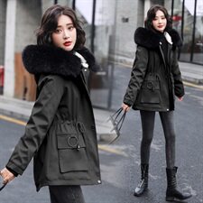 大毛领棉服女中长款棉衣外套2020冬季新款韩版连帽加厚棉袄毛领潮，女装棉衣/棉服，依恋蒂丝