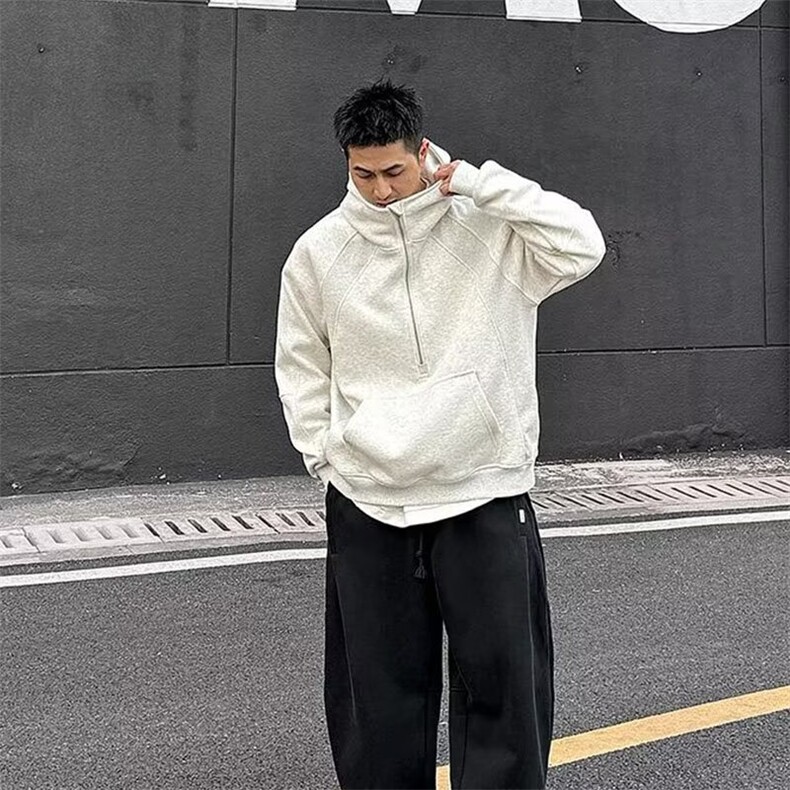 美式宽松半拉链上衣重磅结构感连帽卫衣男W75/P55,男装卫衣,星座205-3