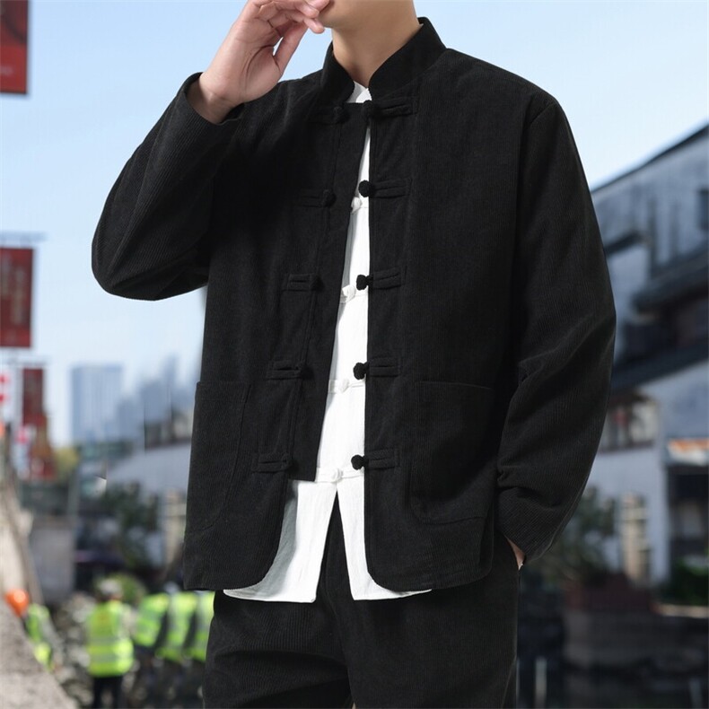 男士外套灯芯绒夹克盘扣立领唐装风 XZ1512-2501单夹克-P70图片
