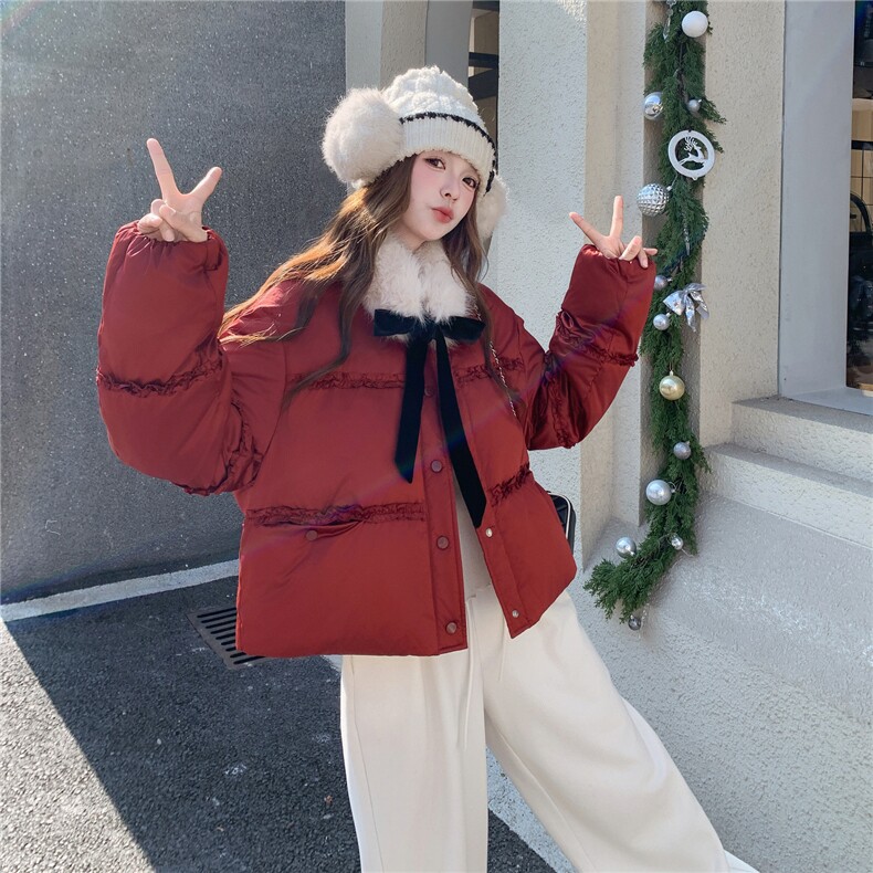 现货新款圣诞双旦新年主推款配环保毛领木耳边羽绒服,女装羽绒服,乐吉娜
