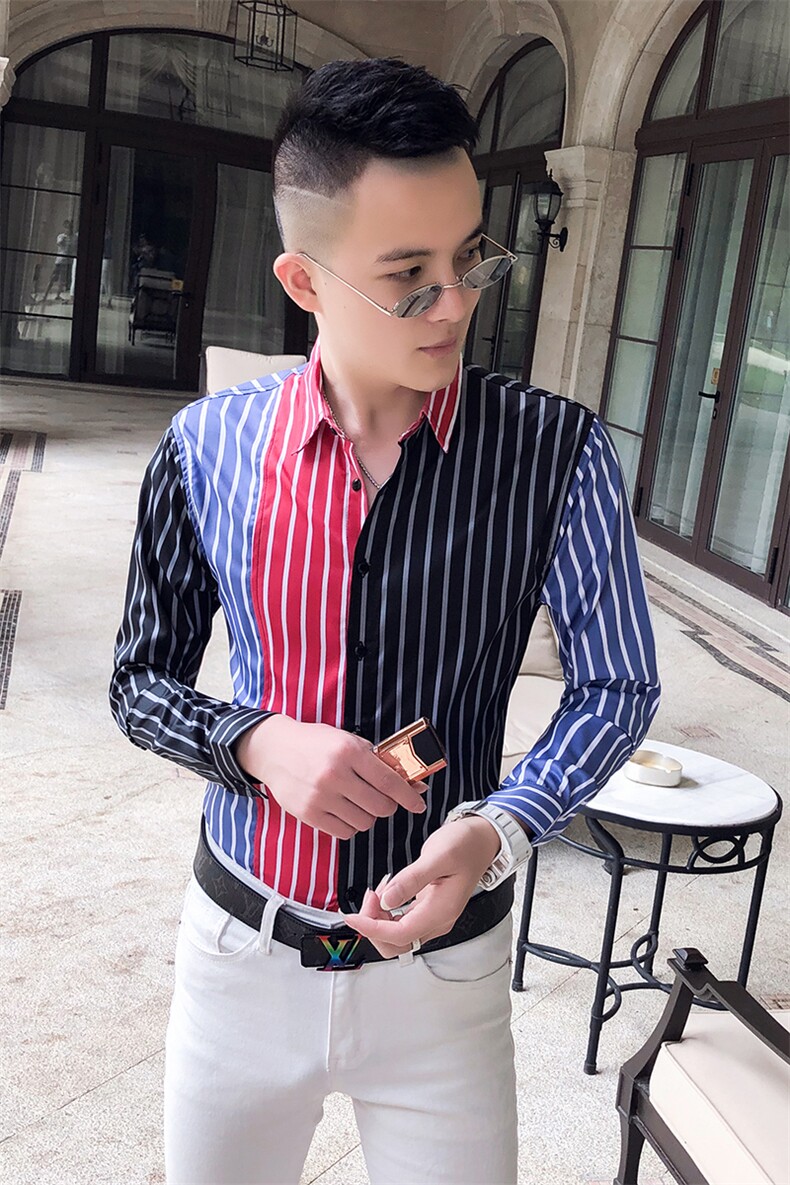 2021春秋衬衫社会男长袖上衣条纹男装韩版修身四季潮流衬衣Q846-P55,男装衬衫,星座419（原A233）