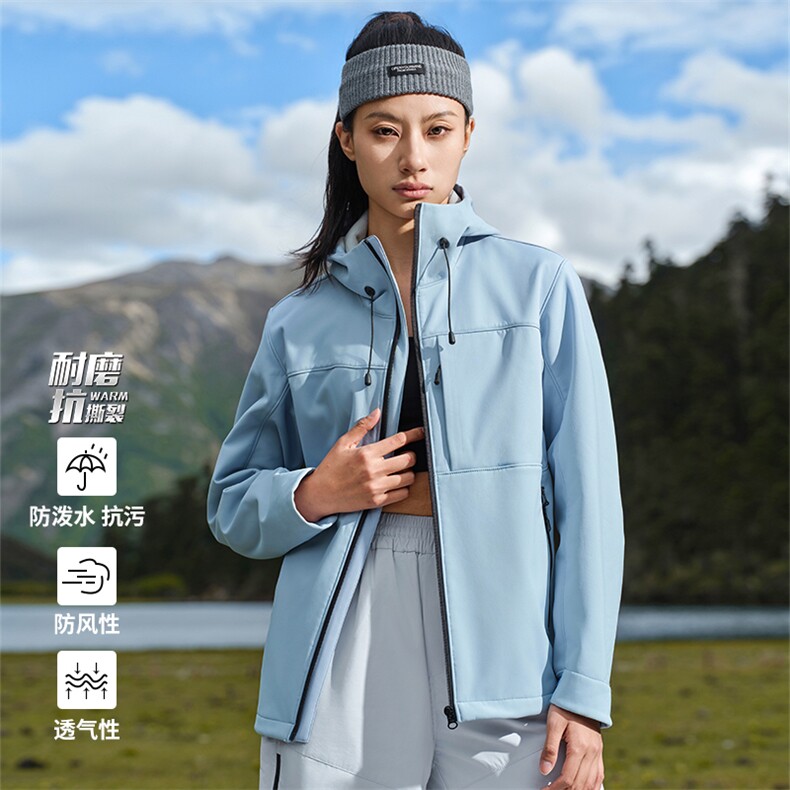 2025秋冬百搭时尚连帽软壳衣冲锋衣,女装短外套,衫都服饰