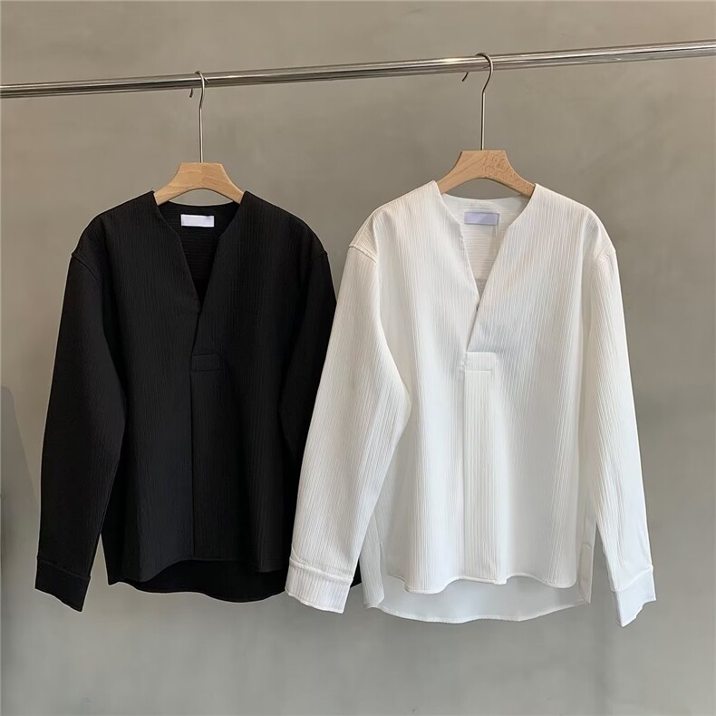 网络图现货！设计感V领衬衫小众高级感轻熟风痞帅衬衣RC685-P60,男装衬衫,星座1005-6