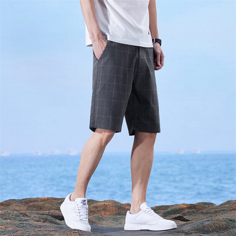 男士休闲短裤夏季新款冰丝格子五分裤直筒弹力夏天男西裤D506-P40,男装牛仔裤,星座509