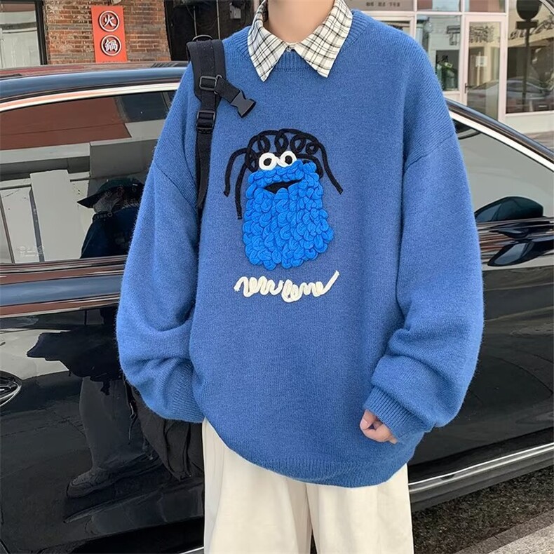 美式街头设计感圆领毛衣男慵懒风休闲针织衫MD001P60图片